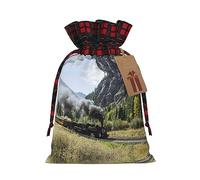 Bolsas de cordón de celosía, bolsas de regalo de Navidad, bolsas de regalo de Navidad, bolsa de recuerdo de fiesta de Navidad, tren de locomotora de vapor