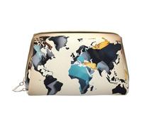 Bolsas de cosméticos africanos textiles impresos patchwork, bolsa de maquillaje de cuero pequeño bolso de mano, bolsa cosmética, bolsa de aseo para mujer viaje, Mapa del mundo abstracto, One Size