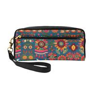 Bolsas de cosméticos bohemias de arte popular mexicano para mujer, neceser de viaje, organizador de accesorios, bolsa con cremallera, idea de regalo, Black, Talla única, Neceser de maquillaje
