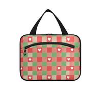 Bolsas de cosméticos colgantes para mujer, diseño a cuadros, color rojo y verde, con gancho, diseño esencial para viajes, maquillaje, cruceros, maletín para maquillaje, L