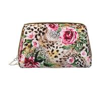 Bolsas de cosméticos con estampado nacional africano, bolsa de maquillaje pequeña para bolso, bolsa de cosméticos, bolsa de aseo para mujer, viaje, Animal Tiger Leopard Estampado Rosa Flor, Talla