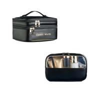 Bolsas de cosméticos de 2 piezas, una grande y otra pequeña,9.64x8.07x4.92 in Bolsa de maquillaje de gran capacidad,Bolsa de maquillaje de 3 niveles con cremallera,Bolsa de maquillaje multipartición c