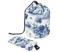 Bolsas de cosméticos de viaje, bolsa de maquillaje clásica, blanca, azul, Toile para mujer, portátil, plegable, multifuncional, organizador redondo, Toile clásico blanco y azul,