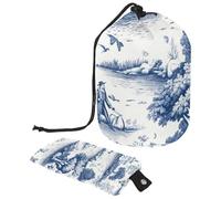 Bolsas de cosméticos de viaje, bolsa de maquillaje, color blanco y azul Toile Lake para mujer, fundas plegables portátiles, multifuncionales, bolsas de cubo de aseo redondas, organizador de