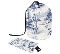 Bolsas de cosméticos de viaje, bolsa de maquillaje, color blanco y azul Toile para mujer, portátil, plegable, multifuncional, organizador redondo, Toile blanco y azul,