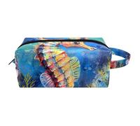 Bolsas de cosméticos de viaje con asa, diseño de caballito de mar con concha de coral, tema de playa marina, resistente al agua, organizador de accesorios para mujeres y niñas, Multicolor 01,