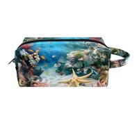 Bolsas de cosméticos de viaje con asa, diseño tropical de concha de coral subacuática, temática de playa marina, resistente al agua, organizador de accesorios para mujeres y niñas, Multicolor 04,