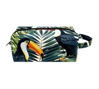 Bolsas de cosméticos de viaje con asa, tucanes, loro blanco y flores exóticas, resistente al agua, organizador de accesorios para mujeres y niñas, Multicolor 10, 8.2x3.1x3.5 in/21x8x9 cm