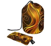Bolsas de cosméticos de viaje con cordón, bolsa de maquillaje de barril con rosas doradas, organizador grande impermeable para mujeres, Golden Roses Fire, 9.9x6.9in/25.2x17.6cm;6x3.5in/15.2x8.8cm,