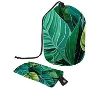 Bolsas de cosméticos de viaje con cordón, bolsa de maquillaje de barril, verde tropical, organizador de artículos de aseo grande, impermeable, para mujeres, Hoja fresca verde tropical,