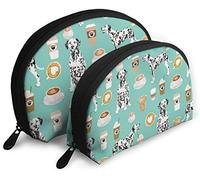 Bolsas de cosméticos de viaje con estampado de perro dálmata lindo café menta para mujer, impermeable, 2 piezas, bolsa de embrague para maquillaje, bolsa organizadora de cosméticos y artículos de to