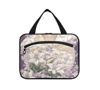 Bolsas de cosméticos de viaje con gancho para colgar en forma de flor vintage morada, bonita bolsa de diseñador para artículos de tocador para papá, estuche de cruceros para maquillaje, L