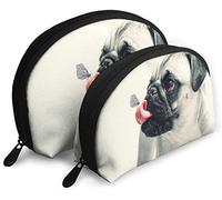 Bolsas de cosméticos de viaje con lengua divertida para mujer, perro, perro, mascota, lindo, gordito, impermeable, 2 piezas, bolsa de embrague para maquillaje, bolsa organizadora de cosméticos y art