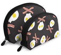 Bolsas de cosméticos de viaje para mujer, huevos fritos como calavera y tocino cruzado, impermeables, 2 piezas, bolsa de embrague para maquillaje, bolsa organizadora de cosméticos y artículos de toc