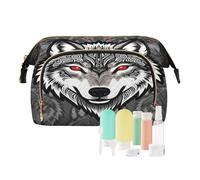 Bolsas de cosméticos grandes con diseño de lobo y mitología nórdica, color gris, impermeable, monedero para mujer