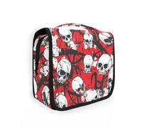 Bolsas de cosméticos terribles rojas con gancho para colgar, bolsas de viaje impermeables para mujer, con compartimentos y asa