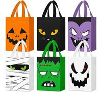 Bolsas de dulces de Halloween, reutilizables, no tejidas, bolsas de regalo de truco o trato, gatos, fantasmas, mamás, vampiros, zombies, calabazas, Halloween, bolsa de mano con asas a granel para