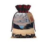 Bolsas de dulces de Navidad con estampado de caballos de granja de montaña, bolsas de cordón bloqueadas de color, bolsas de aperitivos con cordón