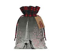 Bolsas de dulces de Navidad con estampado de la Torre Eiffel de París, bolsas de cordón bloqueadas de color, bolsas de aperitivos con cordón