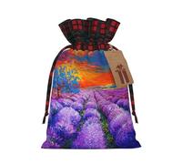 Bolsas de dulces de Navidad con estampado de lavanda al óleo, bolsas de cordón bloqueadas de color, bolsas de aperitivos con cordón
