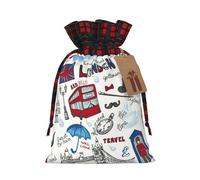 Bolsas de dulces de Navidad con estampado de Londres, bolsas de cordón bloqueadas de color, bolsas de aperitivos con cordón