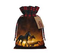 Bolsas de dulces de Navidad con estampado de nubes rojas y brillantes de caballos negros, bolsas de cordón bloqueadas de color, bolsas de aperitivos con cordón