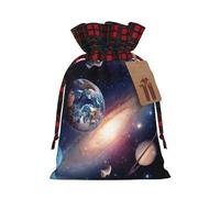 Bolsas de dulces de Navidad con estampado de planetas universales, bolsas de cordón bloqueadas de color, bolsas de aperitivos con cordón