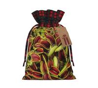 Bolsas de dulces de Navidad con estampado de plantas carnívoras, bolsas de cordón bloqueadas de color, bolsas de aperitivos con cordón