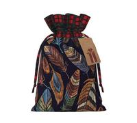 Bolsas de dulces de Navidad con estampado de plumas de pavo real, bolsas de cordón bloqueadas de color, bolsas de aperitivos con cordón