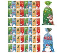 Bolsas de dulces de Navidad | Juego de 50 bolsas de galletas y regalos de Navidad | Bolsas de regalo resistentes y exquisitas para recuerdos de fiesta y golosinas navideñas | Perfecto para familiares,