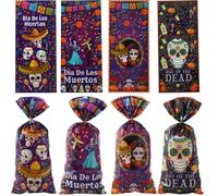 Bolsas De Dulces Del Día De Los Muertos, 50 Piezas Bolsas De Golosinas Mexicanas Del Día De Los Muertos Bolsa De Regalo De Celofán Con Temática De Calavera Y Caléndula De México Con Lazos Dorados Para