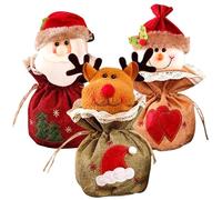 Bolsas de dulces navideñas 3 piezas Bolsas navideñas de Papá Noel, muñeco de nieve y renos con cierre de cordón Favor de fiesta de lino de dibujos animados para el hogar, oficina, escuela, carnaval