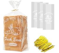 Bolsas de embalaje para pan con lazos, bolsas de plástico grandes para panadería casera, 8 x 4 x 18 pulgadas, paquete de 40 bolsas de pan impresas reutilizables ajustables