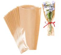 Bolsas de envoltura de flores, 50 unidades, fundas de papel kraft con parte frontal transparente, bolsas de envoltura de floristería de 9.8 x 17.9 pulgadas para bodas, cumpleaños, graduación y regalos