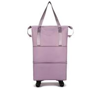 Bolsas de equipaje plegables, paquete lona rodante expandible con rueda, gran capacidad, Oxford Clot, separación en seco y húmedo, bolsa fin semana al aire libre Para Viajes Camping(Purple with wheel)