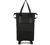 Bolsas de Equipaje Plegables, Paquete Lona rodante expandible con Rueda, Gran Capacidad, Oxford Clot, separación en seco y húmedo, Bolsa Fin Semana al Aire Libre para Viajes Camping(Black with Wheel)