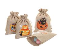 Bolsas de favor de la fiesta - 4 piezas Tema de Halloween Tema de yute no tejido de yute | Truco o trato de regalos de regalos de regalos | Saco de carnaval reutilizable para niños, dulces, juguetes,