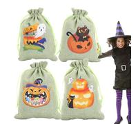 Bolsas de favor de la fiesta - 4 piezas Tema de Halloween Tema de yute no tejido de yute | Truco o trato de regalos de regalos de regalos | Saco de carnaval reutilizable para niños, dulces, juguetes,