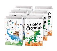 Bolsas de fiesta de dinosaurios de acuarela - Paquete de 16 bolsas de dinosaurio para niños y niños, suministros para fiestas temáticas de Dino con asa