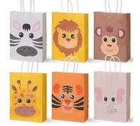 Bolsas de fiesta de la selva, 12 bolsas de fiesta de animales pequeños, bolsas de regalo de animales para niños, bolsas de papel de caramelo de 21 x 15 x 8 cm con asa, bolsas de fiesta de cumpleaños,