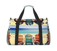 Bolsas de fin de semana con estampado de escena de playa con sillas, para mujer, bolsas de viaje, artículos personales, bolsa de viaje, bolsa de equipaje, accesorios de viaje, Black, Talla única