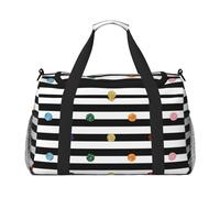 Bolsas de fin de semana con estampado de lunares y arcoíris con purpurina en blanco y negro para mujer, bolsas de viaje, bolsa de viaje, bolsa de equipaje, accesorios de viaje, Black, Talla única