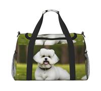 Bolsas de fin de semana con estampado de perro bichón frise para mujer, bolsas de viaje, bolsa de viaje, bolsa de equipaje, accesorios de viaje, Black, Talla única