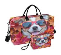 Bolsas de fin de semana de viaje, bolsa de gimnasio, cabeza de perro, hoja de arce, bolsa de mano con bolsa de aseo para avión, viajes, gimnasio, yoga