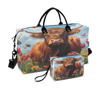 Bolsas de fin de semana de viaje, bolsa de gimnasio, diseño de vaca, flores, mariposa, bolsa de mano con bolsa de aseo para avión, viajes, gimnasio, yoga, Flores de vaca y mariposa, Talla única, moda