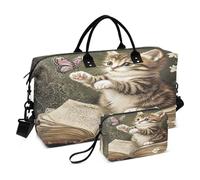 Bolsas de fin de semana de viaje, bolsa de gimnasio, gatito, mariposa, bolsa de mano con bolsa de aseo para avión, viajes, gimnasio, yoga