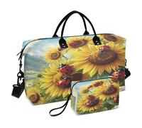 Bolsas de fin de semana de viaje, bolsa de gimnasio, girasol, mariquita, bolsa de mano con bolsa de aseo para avión, viajes, gimnasio, yoga, Girasol Ladybug, Talla única, moda