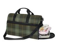Bolsas de fin de semana para mujer, a cuadros, color marrón y verde, bolsa de viaje para mujer, bolsa de noche con compartimento para zapatos, Flores de pensamiento verde_2, 20.5×13.6×10 inches