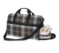 Bolsas de fin de semana para mujer, bolsas de viaje para mujer, bolsa de noche con compartimento para zapatos, patrón de tartán a cuadros, Flores de pensamiento verde_2, 20.5×13.6×10 inches