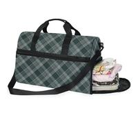 Bolsas de fin de semana para mujer, diseño a cuadros, color verde, bolsa de viaje con compartimento para zapatos, Flores de pensamiento verde_2, 20.5×13.6×10 inches